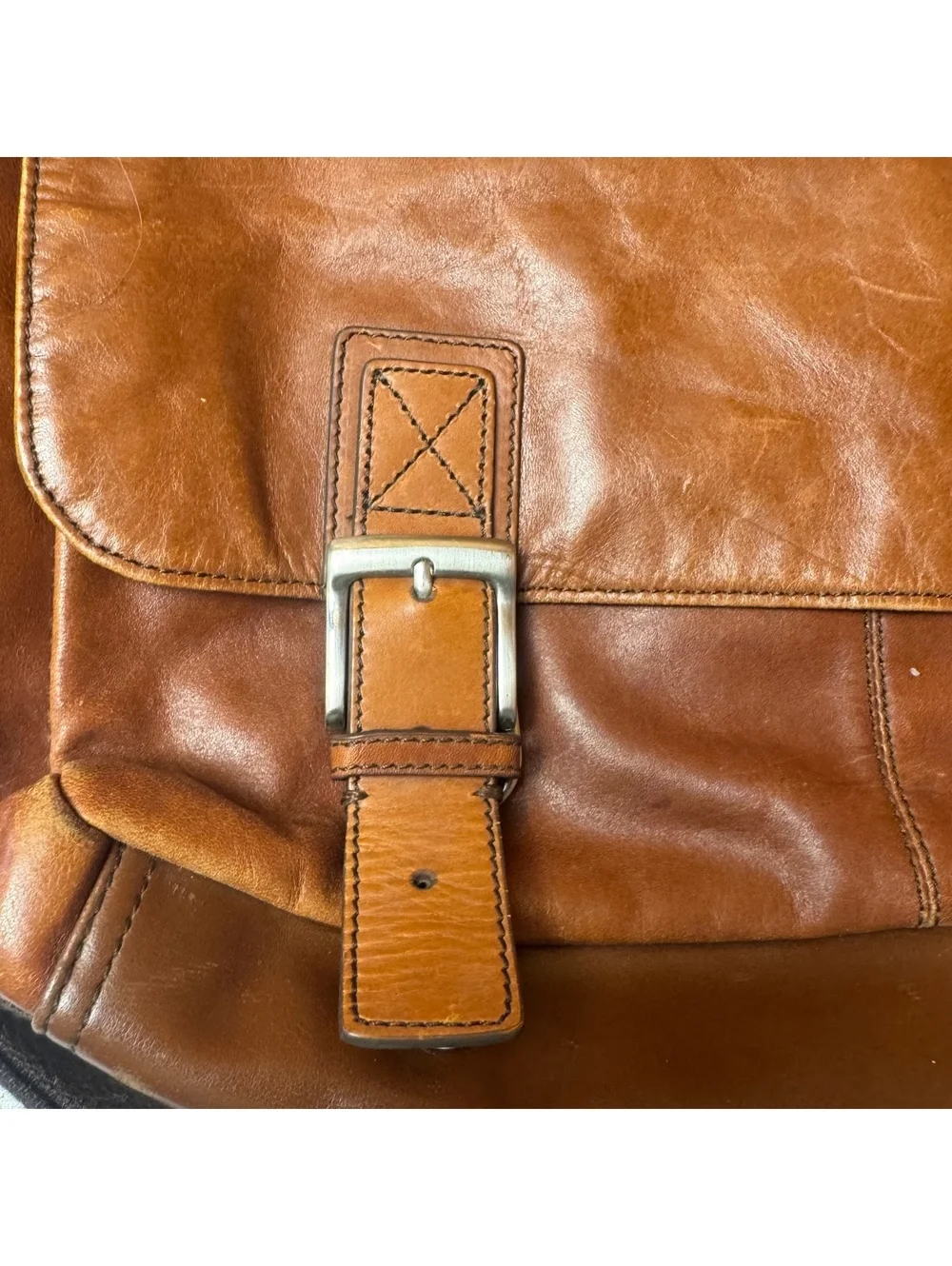Fossil Genuine Leather Messenger Bag Brown Work Satchel Briefcase 16x12